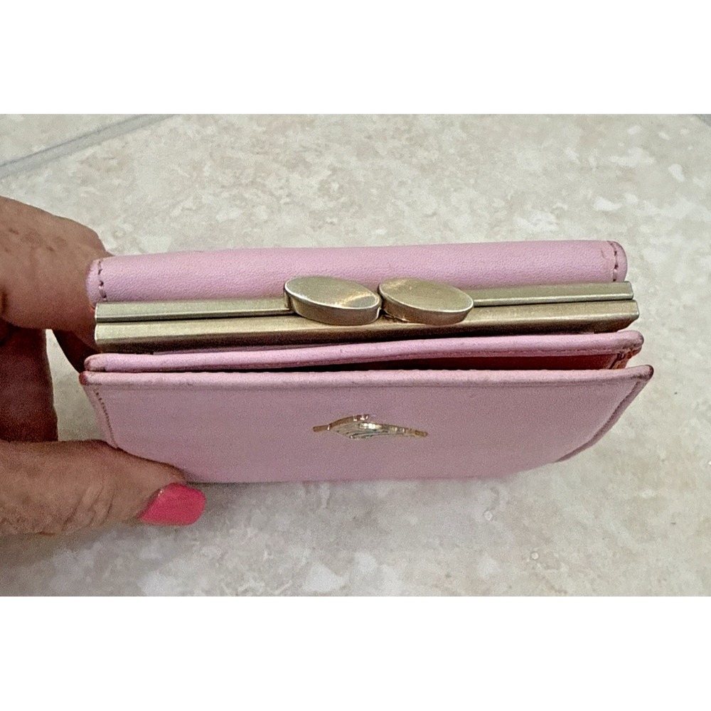 ONE ODD BIRD Pink Leather Kiss Lock Wallet Purse 4x3.5x1 Logo - Picture 9 of 11